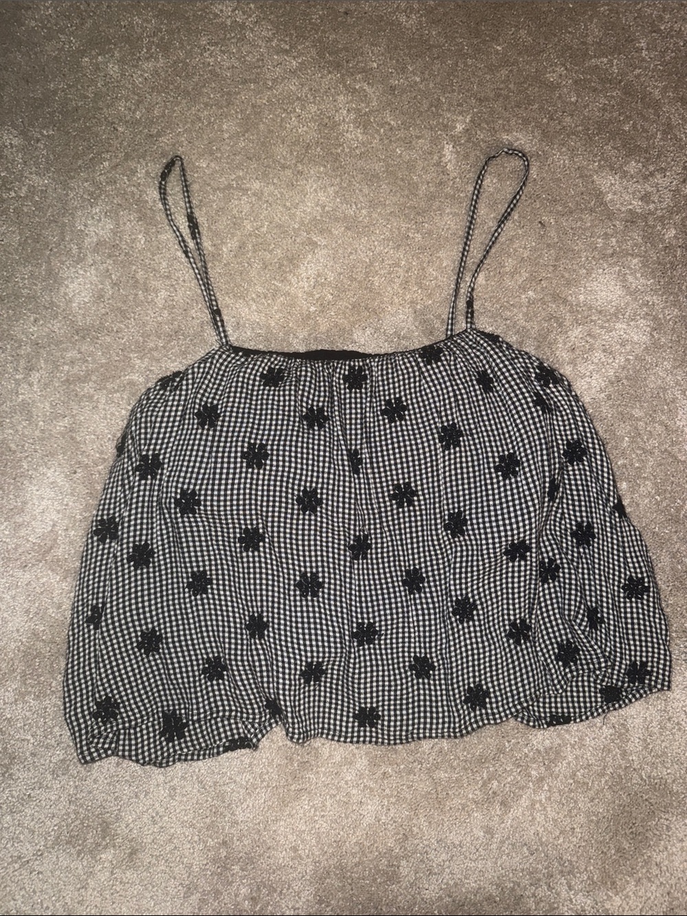 American Eagle Outfitters Black and White Gingham Floral Camisole